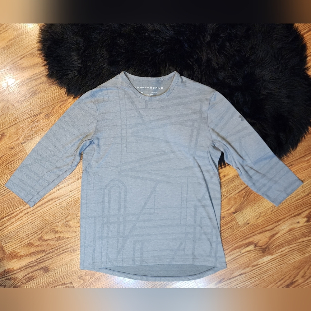 Under Armour Mens Threadborne Heat Gear Grey textured 3/4 fitted Long Sleeve Tee